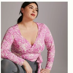 NWT Daily Practice by Anthropologie Cropped Wrap Top Long sleeve purple v neck